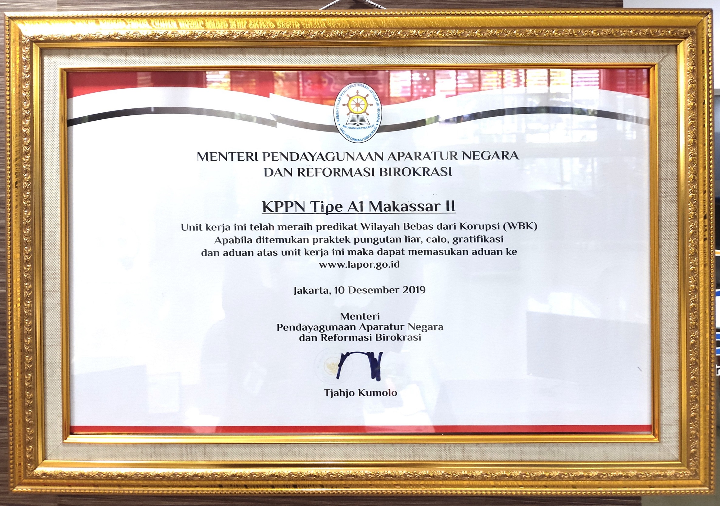 KPPN Makassar II telah Mendapatkan Predikat WBK dari Menteri PAN RB