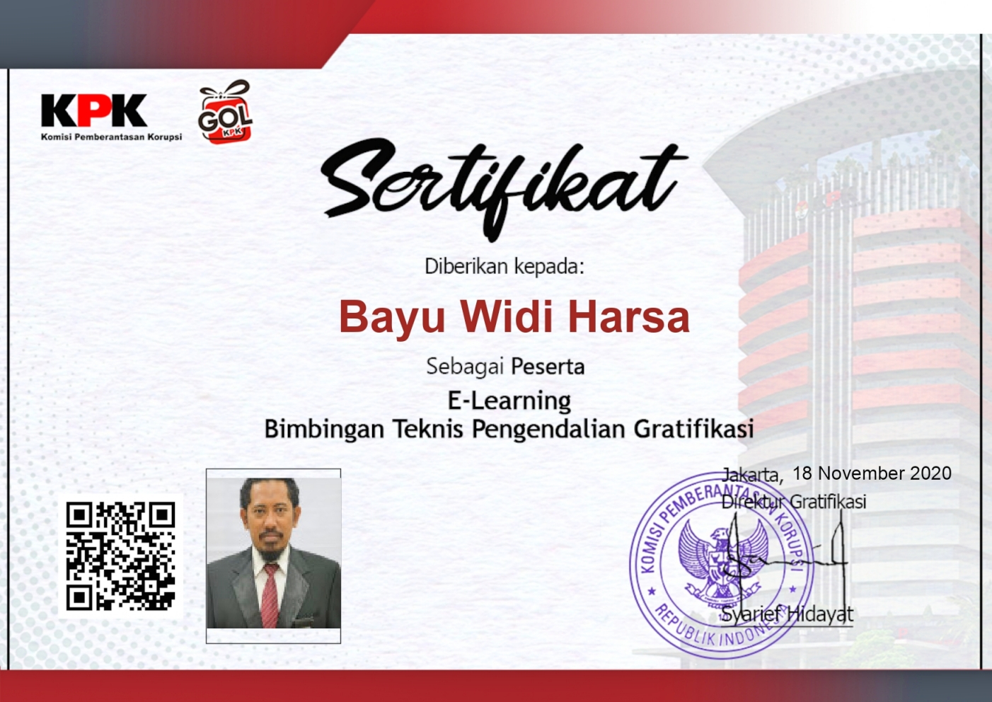 Sertifikat Bimbingan Teknis Pengendalian Gratifikasi - KPPN Makassar II