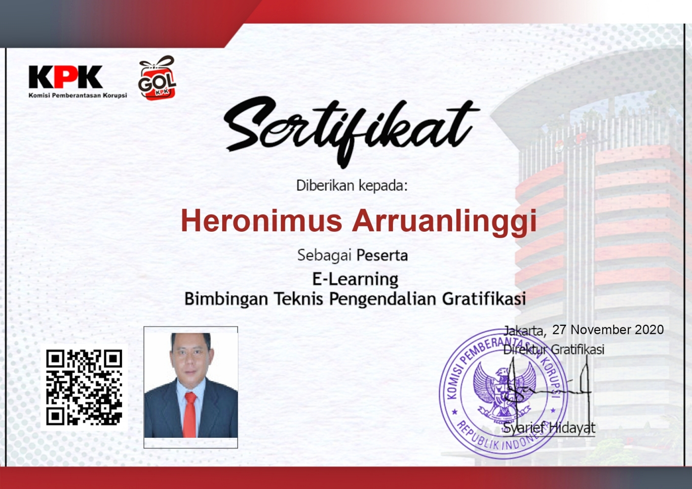 Sertifikat Bimbingan Teknis Pengendalian Gratifikasi - KPPN Makassar II