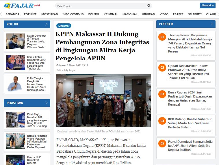 KPPN Makassar II Dukung Pembangunan Zona Integritas di Lingkup Mitra Kerja Pengelola APBN
