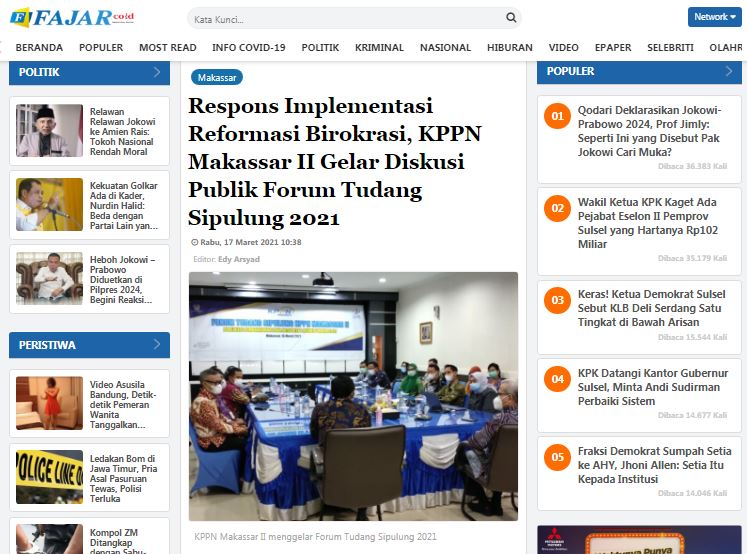 Respons Implementasi Reformasi Birokrasi, KPPN Makassar II Gelar Diskusi Publik Forum Tudang Sipulung 2021