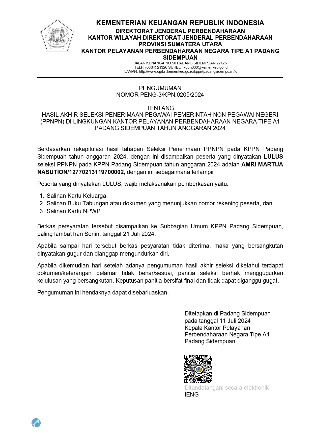 Pengumuman Akhir